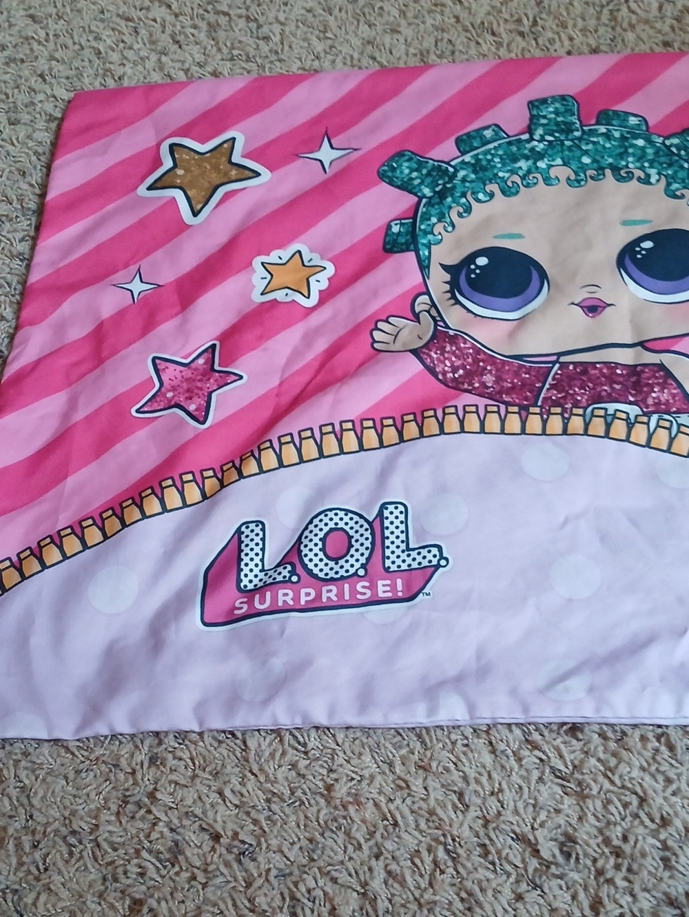 L.O.L. Surprise! Pink and Green Striped Doll Pillowcase